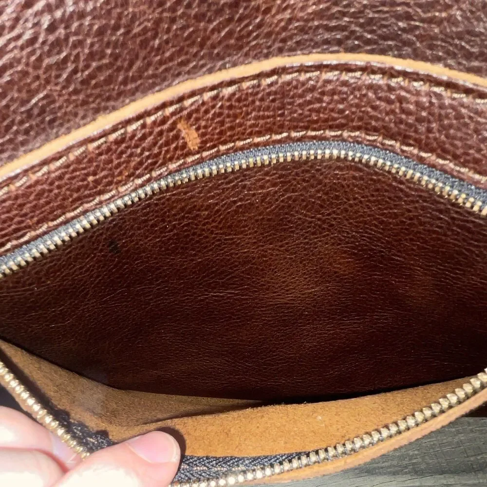 Portland Leather Goods Brown Backpack Zip Closure Outer Pockets Shoulder Strap